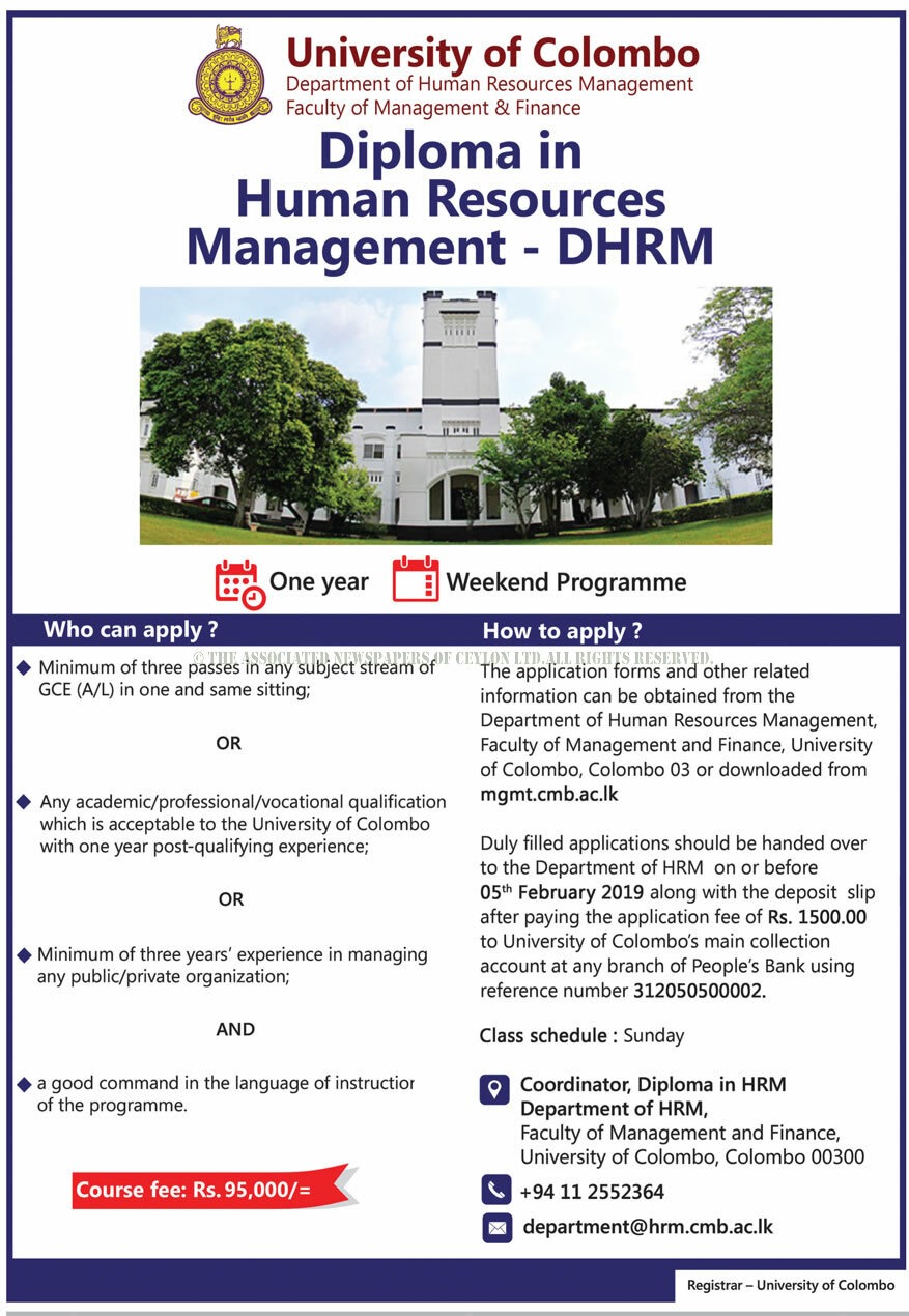 Diploma in Human Resources Management (DHRM) - Faculty of Management & Finance - University of Colombo